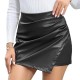 Women Fashion Sexy Solid Color Leather Pleated Skirts