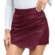 Women Fashion Sexy Solid Color Leather Pleated Skirts