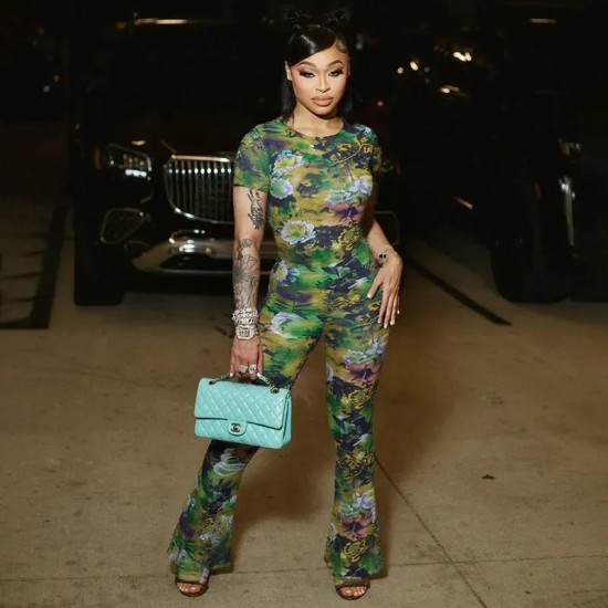 Women Sexy See-Through Mesh Print Top And Pants Two-Piece Set