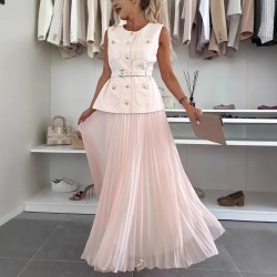 Women Fashion Sleeveless Vest And Skirt Two-Piece Set