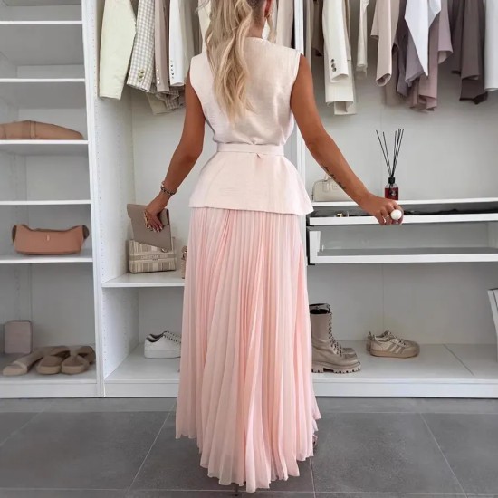 Women Fashion Sleeveless Vest And Skirt Two-Piece Set