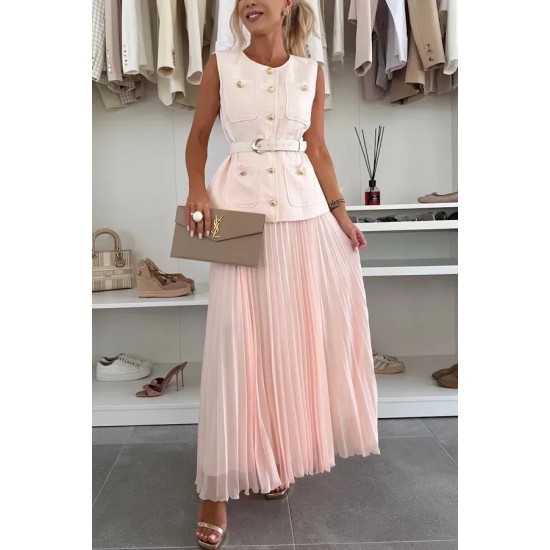 Women Fashion Sleeveless Vest And Skirt Two-Piece Set