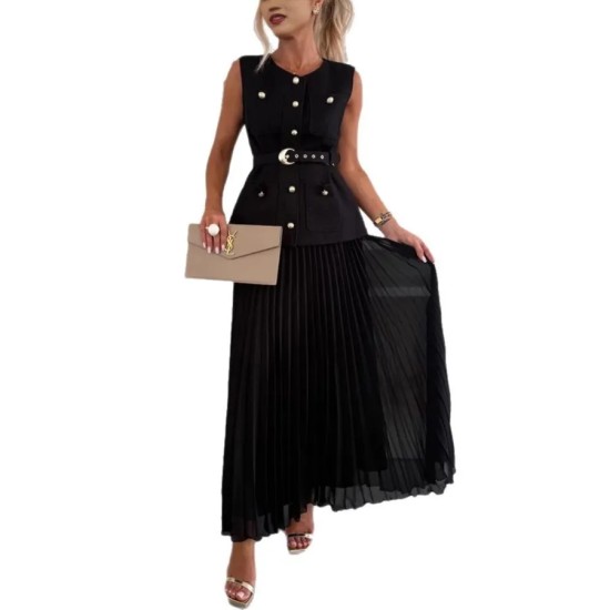 Women Fashion Sleeveless Vest And Skirt Two-Piece Set