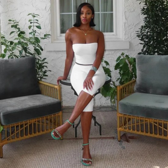 Women Sexy Solid Color Strapless Top And Shorts Two-Piece Set