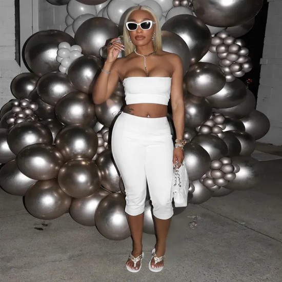 Women Sexy Solid Color Strapless Top And Shorts Two-Piece Set