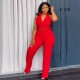 Women Fashion Sexy Solid Color V-Neck Backless Belt Wide-Leg Jumpsuit