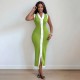 Women Fashion Casual Contrast Color Knitted V-Neck Sleeveless Slim Fit Dress