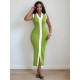 Women Fashion Casual Contrast Color Knitted V-Neck Sleeveless Slim Fit Dress