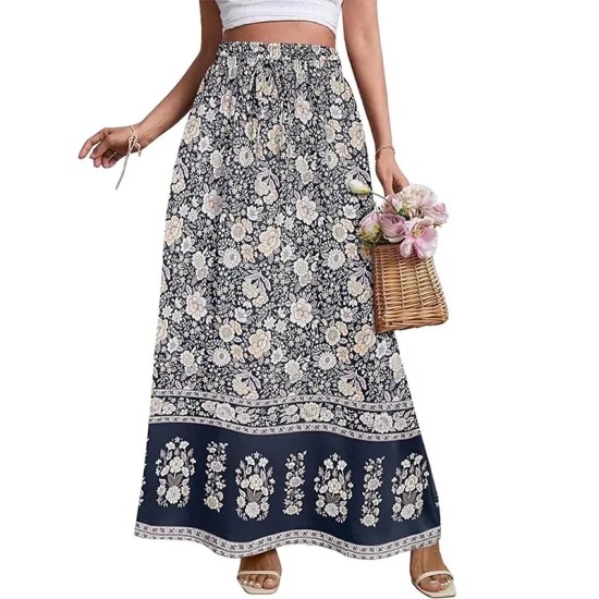 Women Fashion Casual Floral Printed Loose High Waist Skirt