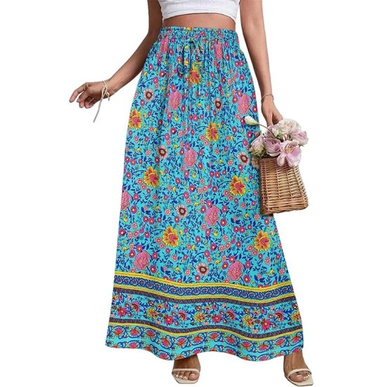 Women Fashion Casual Floral Printed Loose High Waist Skirt