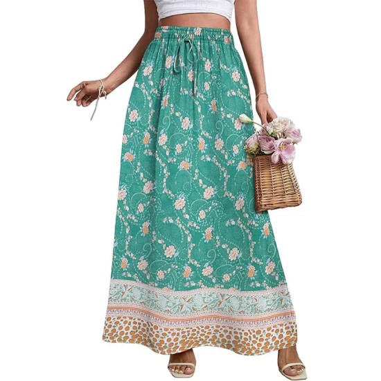 Women Fashion Casual Floral Printed Loose High Waist Skirt