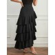 Women Fashion Casual Solid Color Ruffled High Waist Skirt