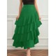 Women Fashion Casual Solid Color Ruffled High Waist Skirt