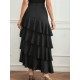 Women Fashion Casual Solid Color Ruffled High Waist Skirt