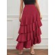Women Fashion Casual Solid Color Ruffled High Waist Skirt