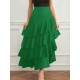 Women Fashion Casual Solid Color Ruffled High Waist Skirt