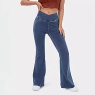 Women Fashion Casual High Waiste Stretch Flared Jeans