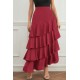 Women Fashion Casual Solid Color Ruffled High Waist Skirt