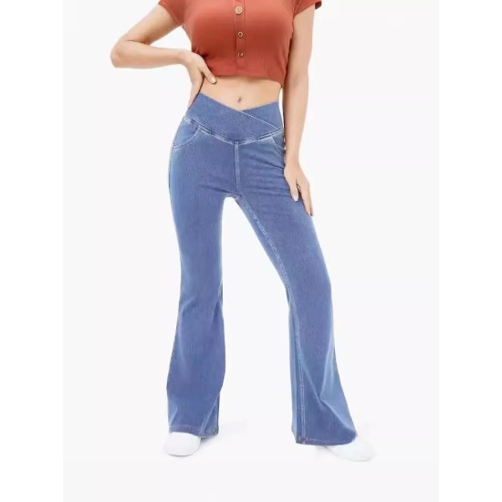 Women Fashion Casual High Waiste Stretch Flared Jeans