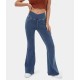 Women Fashion Casual High Waiste Stretch Flared Jeans