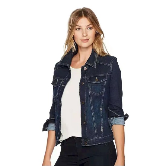 Women Fashion Casual Lapel Long-Sleeve Slim-Fit Denim Jacket