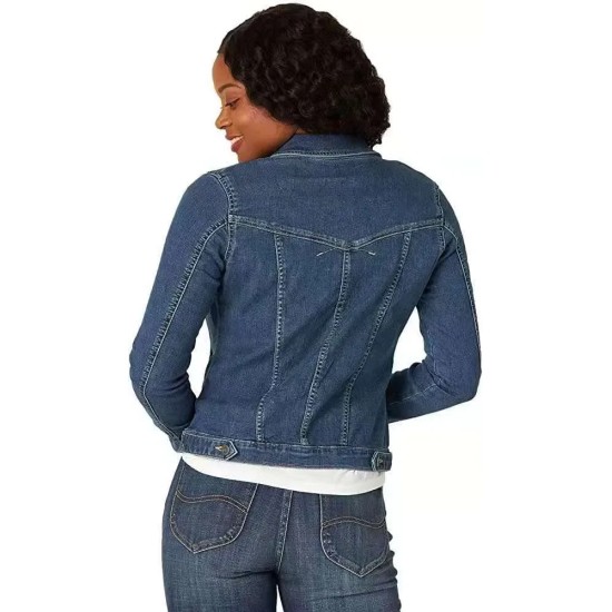 Women Fashion Casual Lapel Long-Sleeve Slim-Fit Denim Jacket