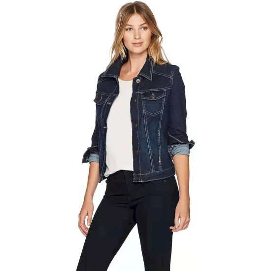 Women Fashion Casual Lapel Long-Sleeve Slim-Fit Denim Jacket