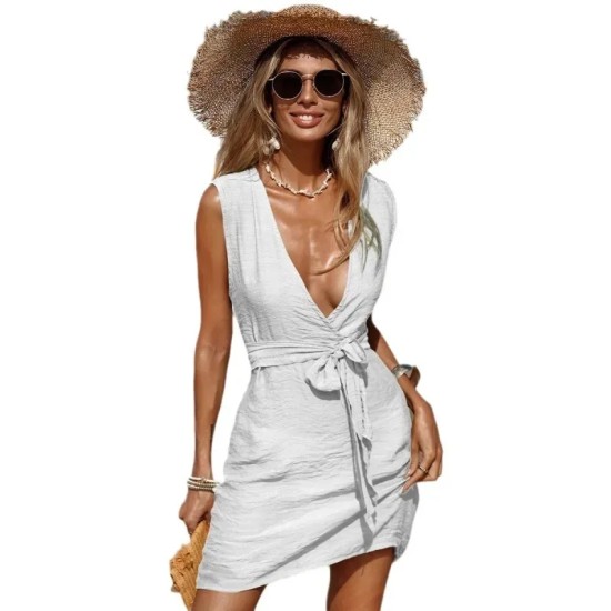 Summer Vacation Beach Lace-Up Sleeveless Bikini Coverup Dress