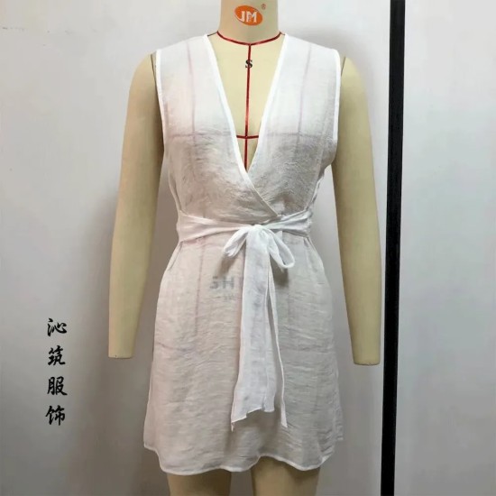 Summer Vacation Beach Lace-Up Sleeveless Bikini Coverup Dress