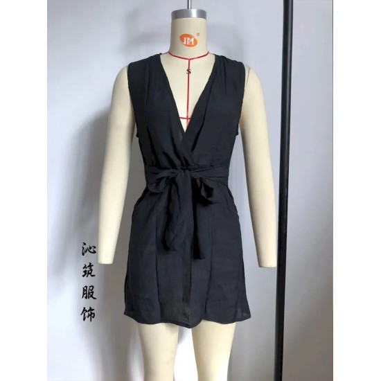 Summer Vacation Beach Lace-Up Sleeveless Bikini Coverup Dress