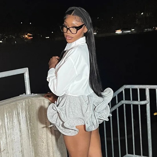 Women Fashion Irregular Solid Color High Waist Puffy Skirt