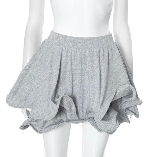 Women Fashion Irregular Solid Color High Waist Puffy Skirt