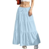 Women Fashion Casual Solid Color Drawstring Loose Skirts