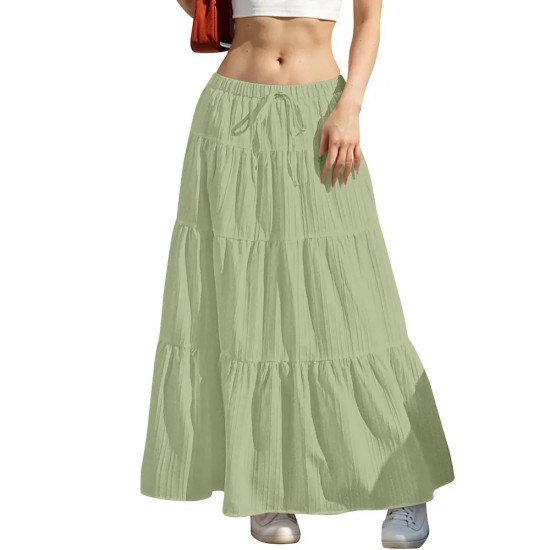 Women Fashion Casual Solid Color Drawstring Loose Skirts