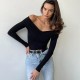 Spring And Autumn Elegant Fashionable V-Neck Off-Shoulder Long-Sleeved Slim-Fit Bodysuit