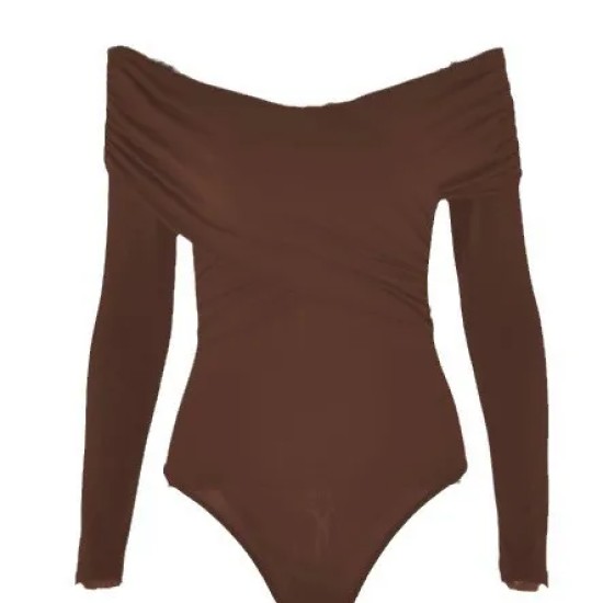 Spring And Autumn Elegant Fashionable V-Neck Off-Shoulder Long-Sleeved Slim-Fit Bodysuit