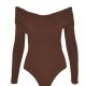 Spring And Autumn Elegant Fashionable V-Neck Off-Shoulder Long-Sleeved Slim-Fit Bodysuit