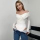 Spring And Autumn Elegant Fashionable V-Neck Off-Shoulder Long-Sleeved Slim-Fit Bodysuit