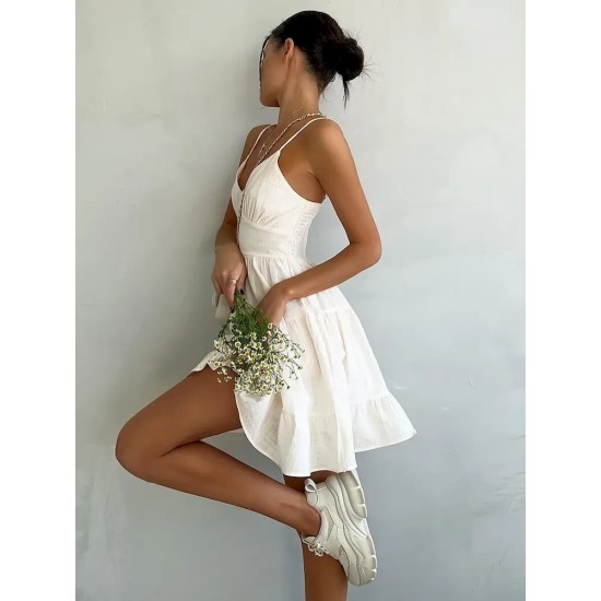 Women Fashion Sexy Solid Color Cotton Sleeveless Slim-Fit Dress