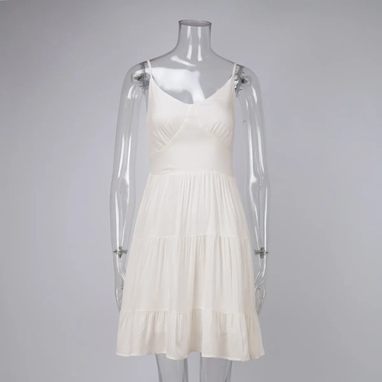 Women Fashion Sexy Solid Color Cotton Sleeveless Slim-Fit Dress