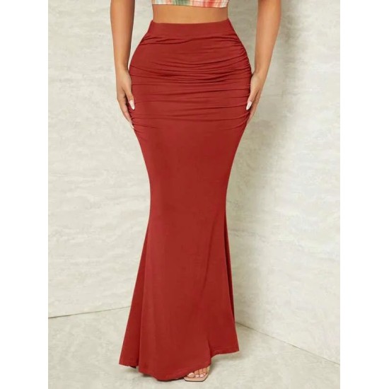 Women Fashion Sexy Solid Color Pleated High Waist Skirt