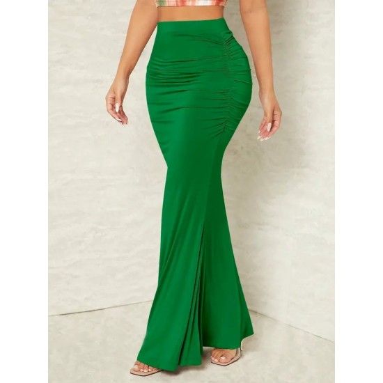 Women Fashion Sexy Solid Color Pleated High Waist Skirt