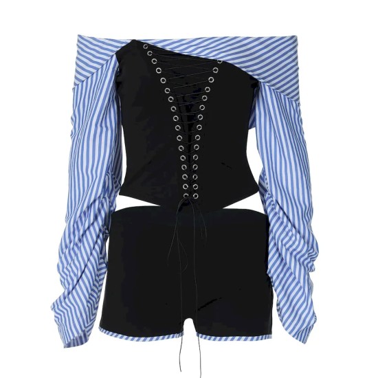 Women Fashion Off-Shoulder Shirt And Shorts Two-Piece Set