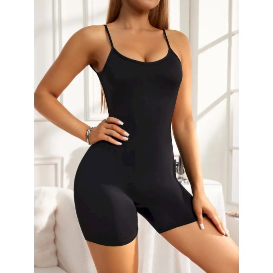 Women Summer Thin Solid Olor Tight Backless Rompers
