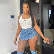 Women Fashion Sexy Irregular Solid Color Stretch Denim Shorts