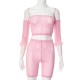 Women Fashion Off-Shoulder Plush Top And Shorts Two-Piece Set