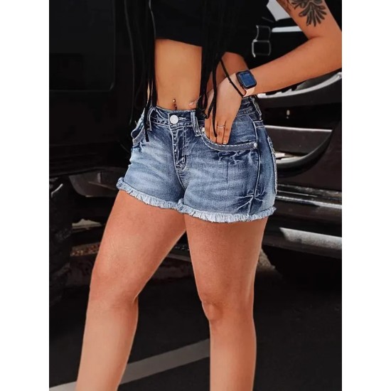 Women Fashion Retro Wings Embroidered Denim Shorts