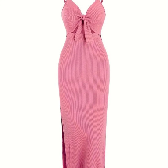 Summer Women Elegant Sexy Sleeveless Strap Backless Slim-Fit Solid Color Dress