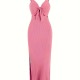 Summer Women Elegant Sexy Sleeveless Strap Backless Slim-Fit Solid Color Dress