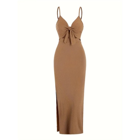 Summer Women Elegant Sexy Sleeveless Strap Backless Slim-Fit Solid Color Dress